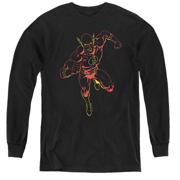 Black youth long sleeve t-shirt with The Flash Neon Flash graphic