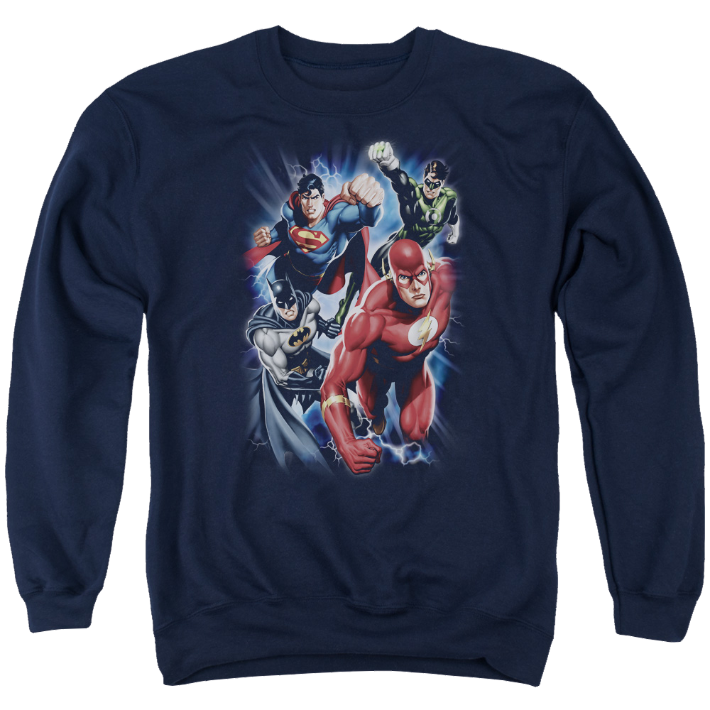 Justice League Storm Chasers Men's Crewneck Sweatshirt Men's Crewneck Sweatshirt Justice League   