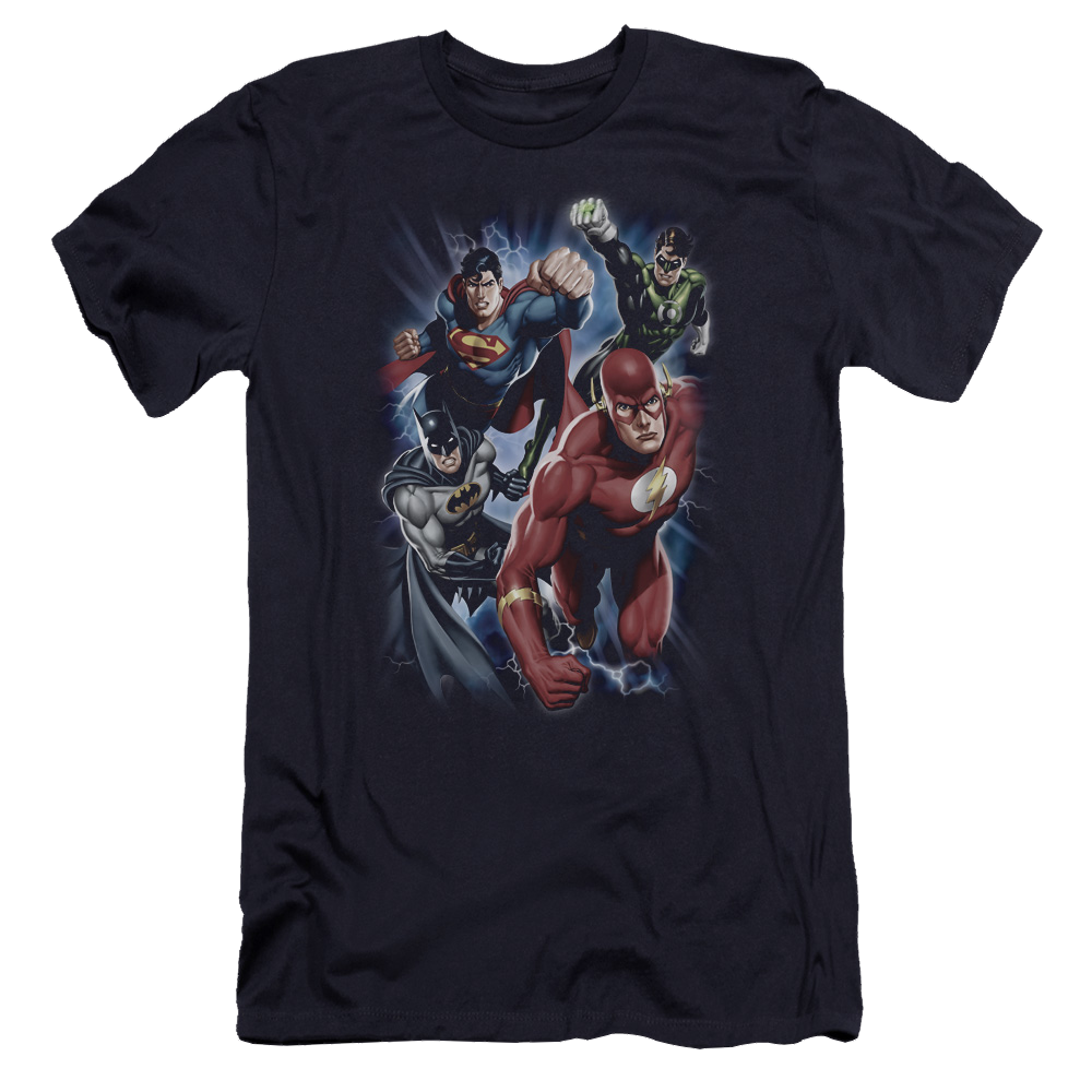 Justice League Storm Chasers Men's Premium Slim Fit T-Shirt Men's Premium Slim Fit T-Shirt Justice League   