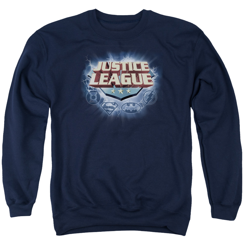 Justice League Storm Logo Men's Crewneck Sweatshirt Men's Crewneck Sweatshirt Justice League   