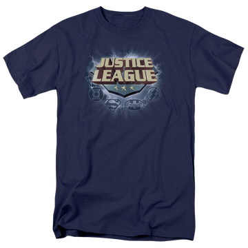 Navy men's regular fit t-shirt with Justice League Storm Logo graphic