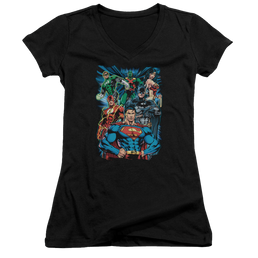 Justice League Justice Is Served Juniors V-Neck T-Shirt Juniors V-Neck T-Shirt Justice League   