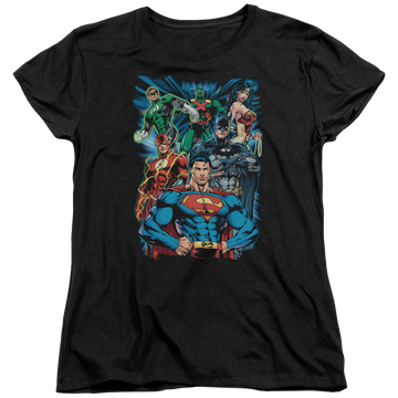 Black women's t-shirt with Justice League Justice Is Served graphic