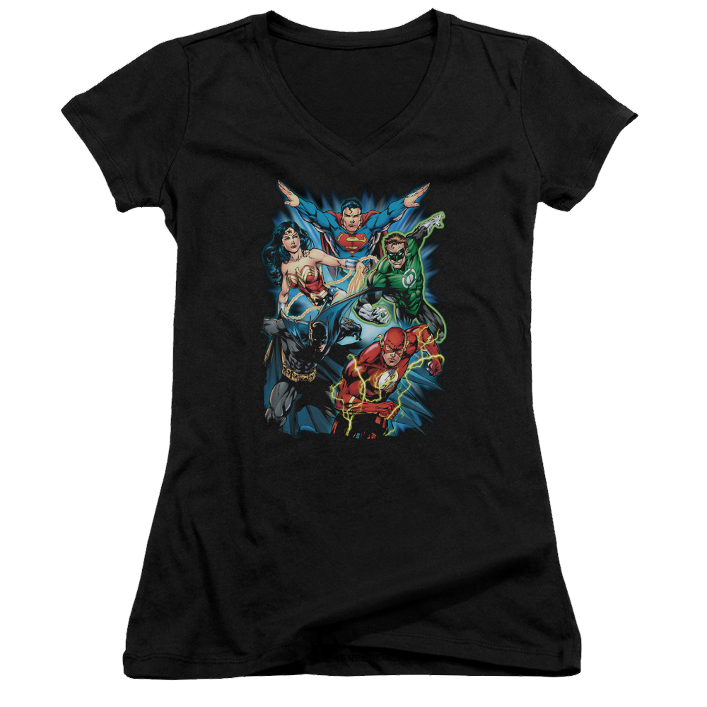 Justice League Jl Assemble Juniors V-Neck T-Shirt Juniors V-Neck T-Shirt Justice League   