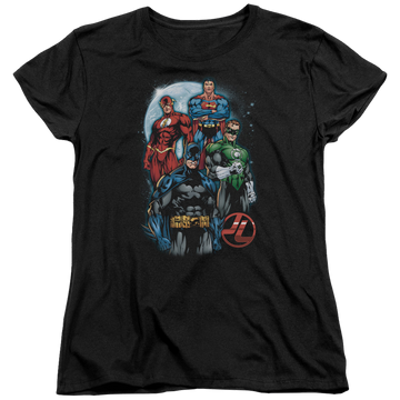 Black women's t-shirt with Justice League The Four graphic
