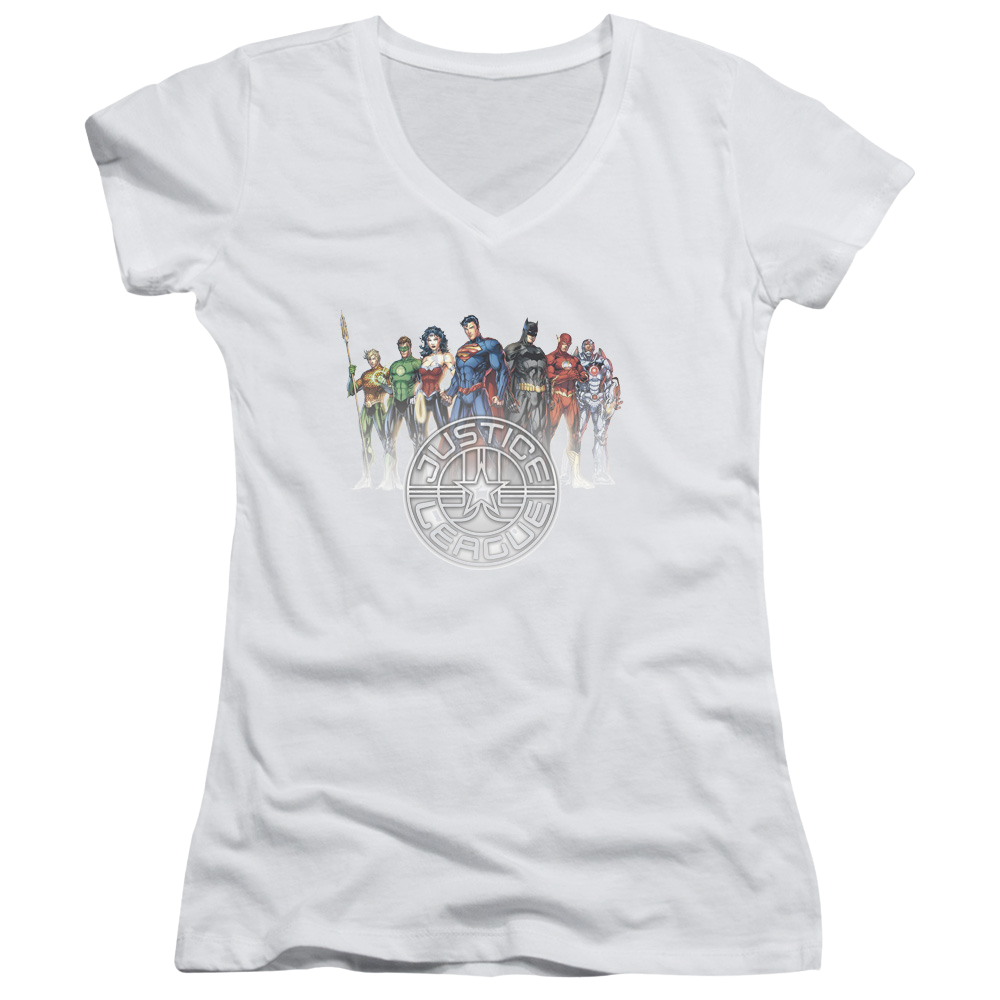 Justice League Circle Crest Juniors V-Neck T-Shirt Juniors V-Neck T-Shirt Justice League   