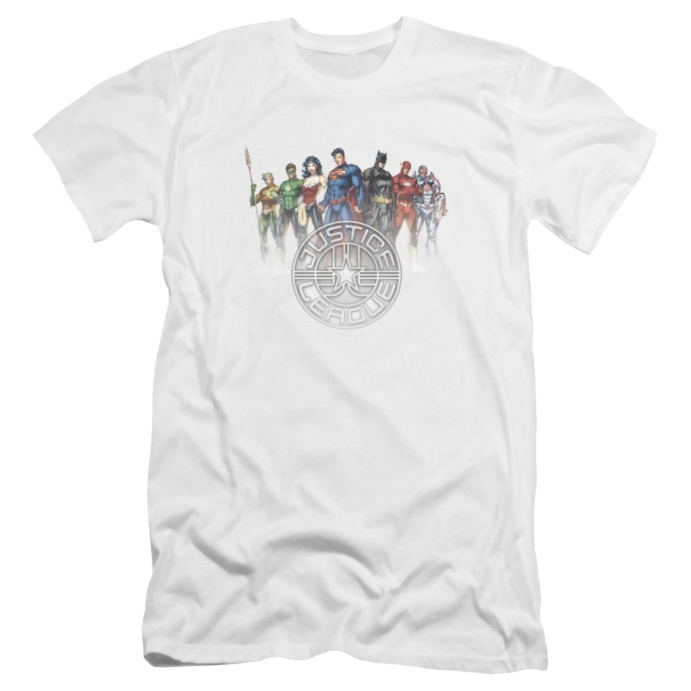 Jla Circle Crest Premium Adult Slim Fit T-Shirt Men's Premium Slim Fit T-Shirt Justice League   