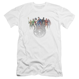 Jla Circle Crest Premium Adult Slim Fit T-Shirt Men's Premium Slim Fit T-Shirt Justice League   