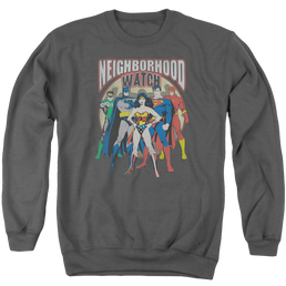 Justice League Neighborhood Watch Men's Crewneck Sweatshirt Men's Crewneck Sweatshirt Justice League   
