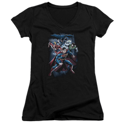 Justice League Cosmic Crew Juniors V-Neck T-Shirt Juniors V-Neck T-Shirt Justice League   