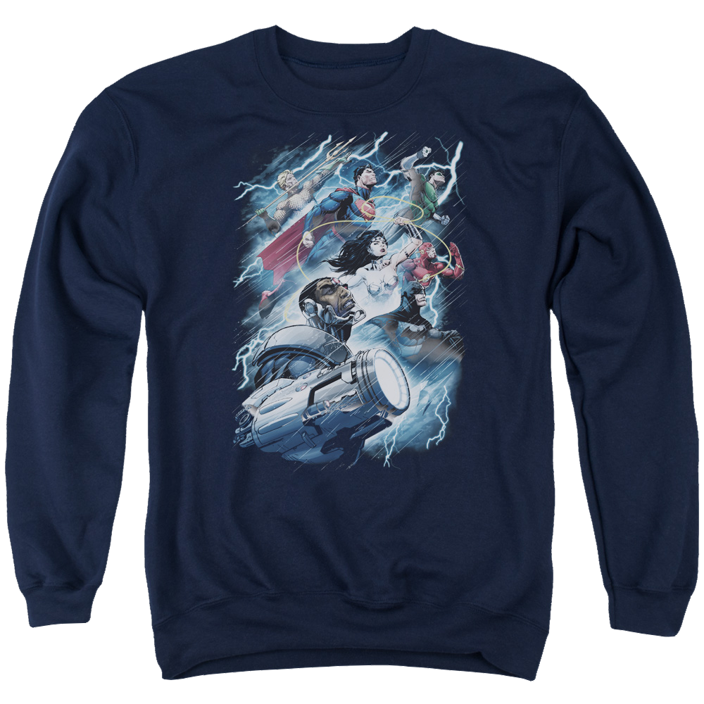 Justice League Ride The Lightening Men's Crewneck Sweatshirt Men's Crewneck Sweatshirt Justice League   