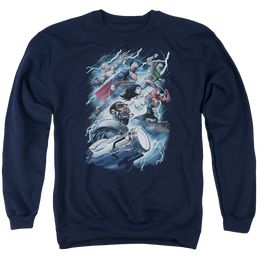 Justice League Ride The Lightening Men's Crewneck Sweatshirt Men's Crewneck Sweatshirt Justice League   