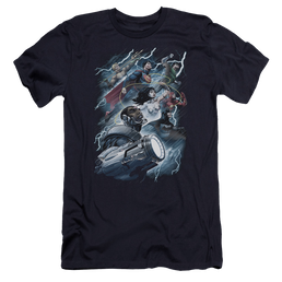 Justice League Ride The Lightening Men's Premium Slim Fit T-Shirt Men's Premium Slim Fit T-Shirt Justice League   