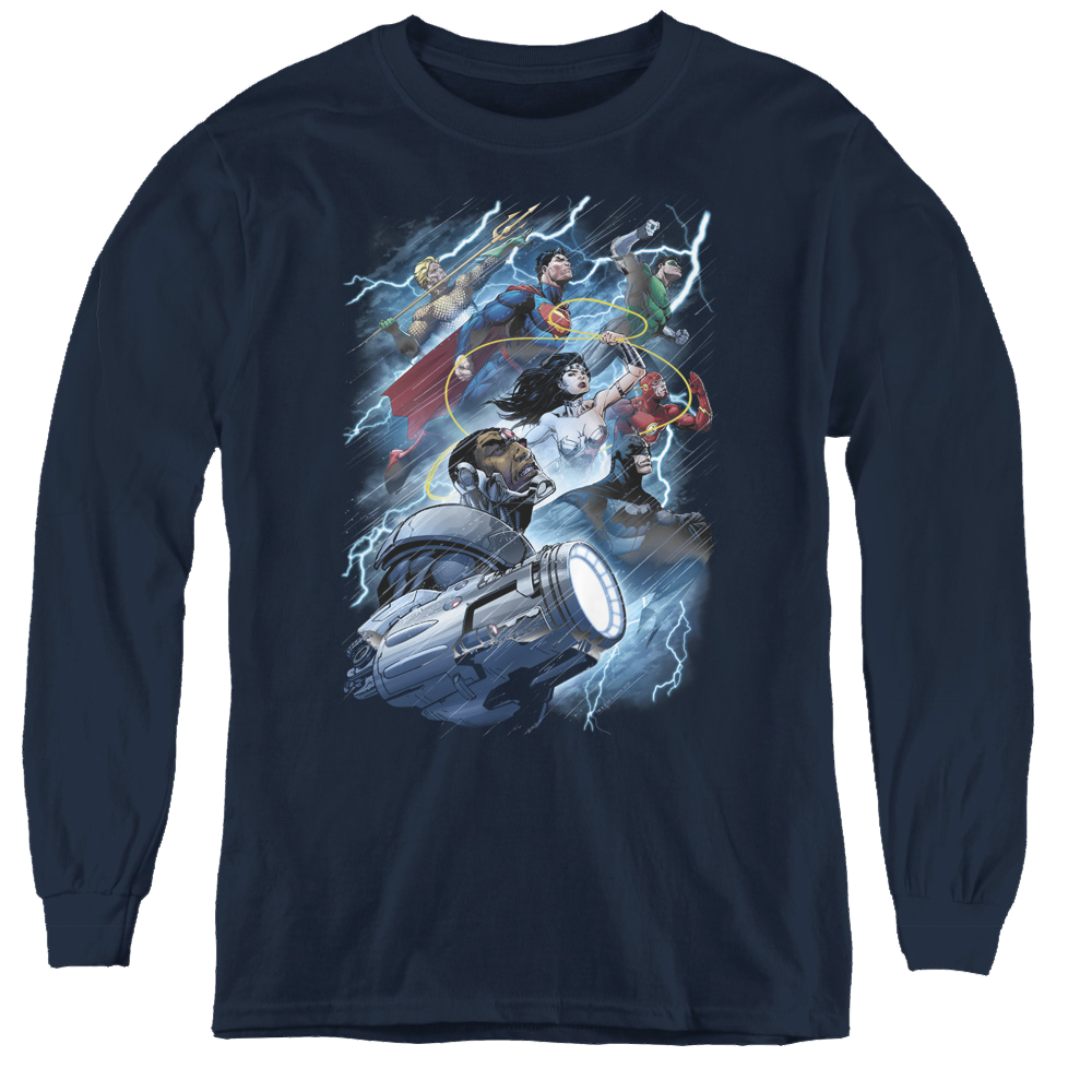 Justice League Ride The Lightening - Youth Long Sleeve T-Shirt Youth Long Sleeve T-Shirt Justice League   