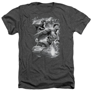 Charcoal men's heather t-shirt with Justice League Atmospheric graphic