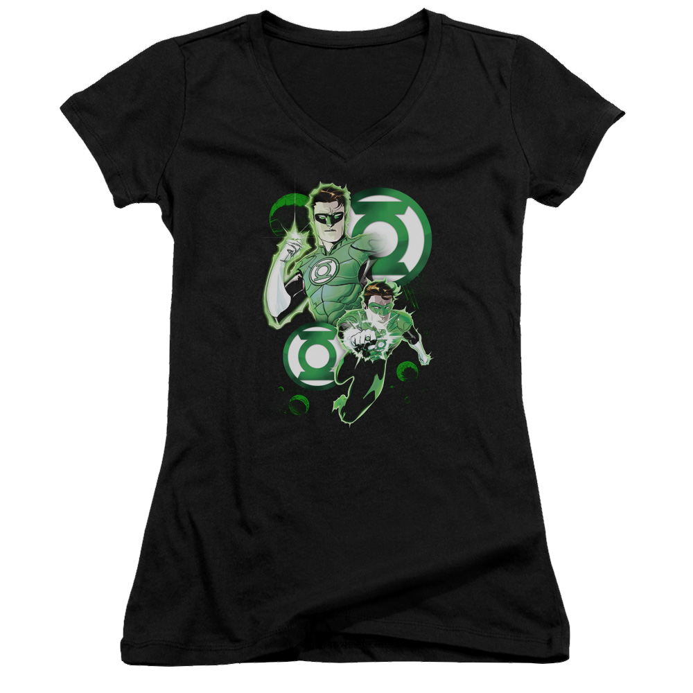 Green Lantern Gl In Action - Juniors V-Neck T-Shirt Juniors V-Neck T-Shirt Green Lantern   
