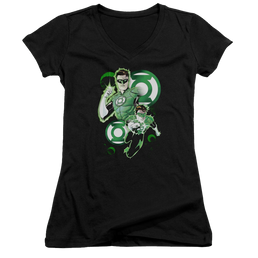 Green Lantern Gl In Action - Juniors V-Neck T-Shirt Juniors V-Neck T-Shirt Green Lantern   