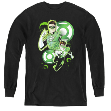 Black youth long sleeve t-shirt with Green Lantern Gl In Action graphic