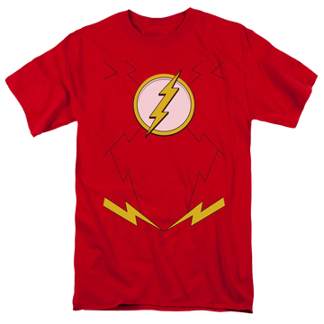 Red men's regular fit t-shirt with The Flash New Flash Uniform graphic