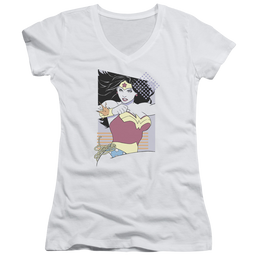 Justice League Ww 80s Minimal Juniors V-Neck T-Shirt Juniors V-Neck T-Shirt Wonder Woman   