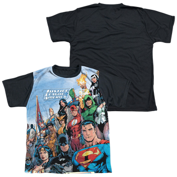 Justice League Of America youth black back t-shirt for ages 8 to 12
