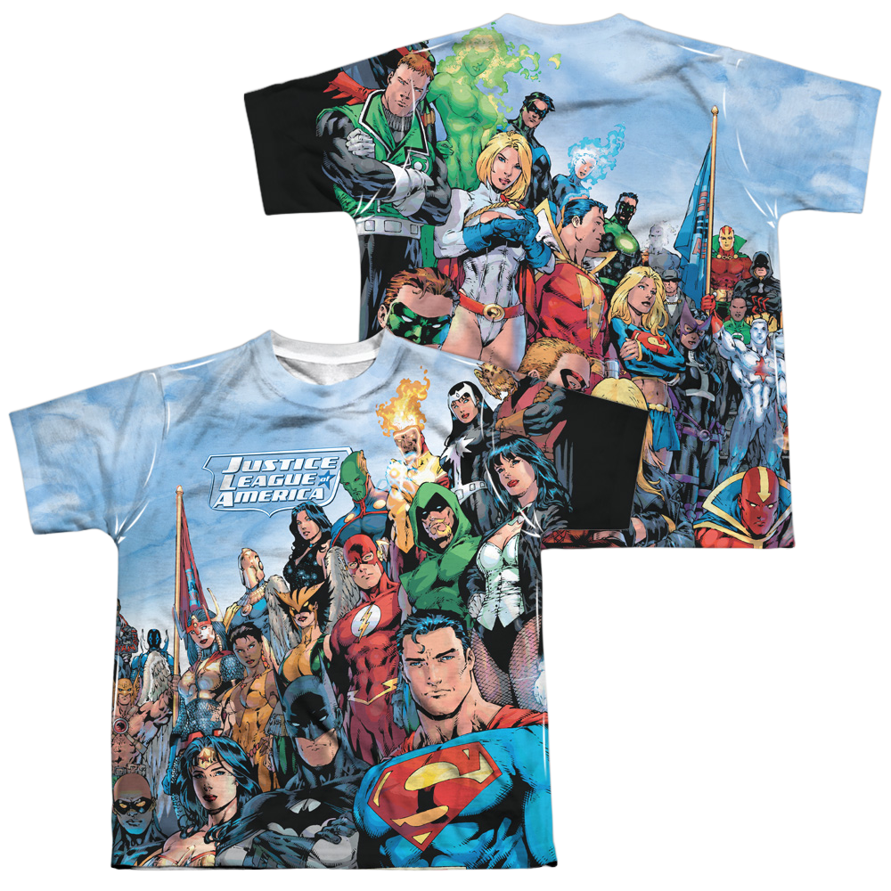 Justice League Justice League Of America - Youth All-Over Print Shirt Youth All-Over Print T-Shirt (Ages 8-12) Justice League   