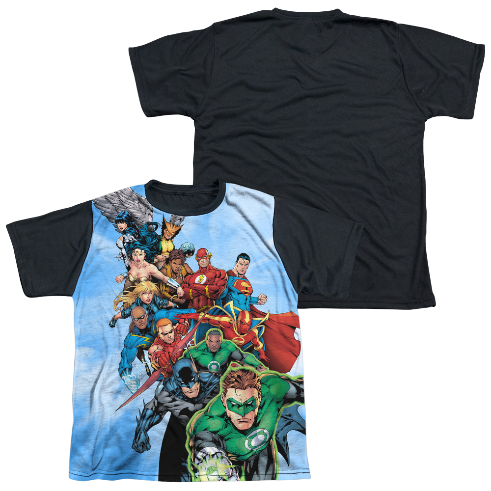 Justice League Heroes Unite - Youth Black Back T-Shirt Youth Black Back T-Shirt (Ages 8-12) Justice League   