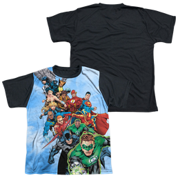 Justice League Heroes Unite - Youth Black Back T-Shirt Youth Black Back T-Shirt (Ages 8-12) Justice League   