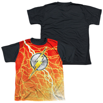 The Flash Lightning Logo youth black back t-shirt for ages 8 to 12