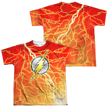 The Flash Lightning Logo youth all-over print t-shirt for ages 8 to 12