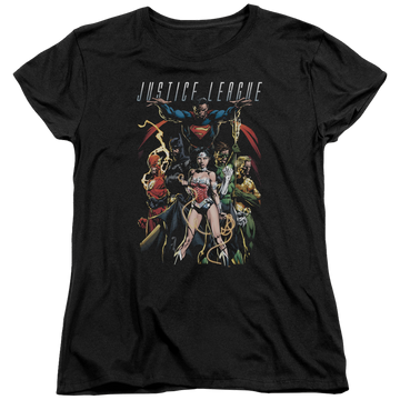 Black women's t-shirt with Justice League Dark Days graphic
