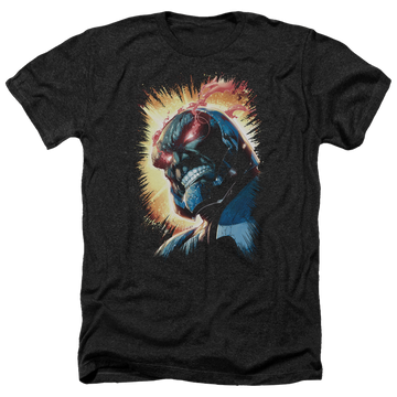 Charcoal men's heather t-shirt with DC Comics Justice League Darkseid Is graphic