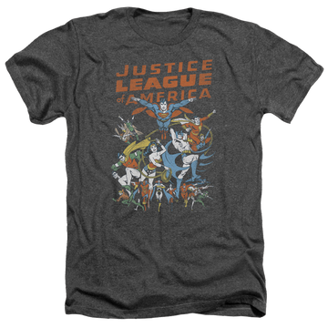 Charcoal men's heather t-shirt with Justice League Big Group graphic