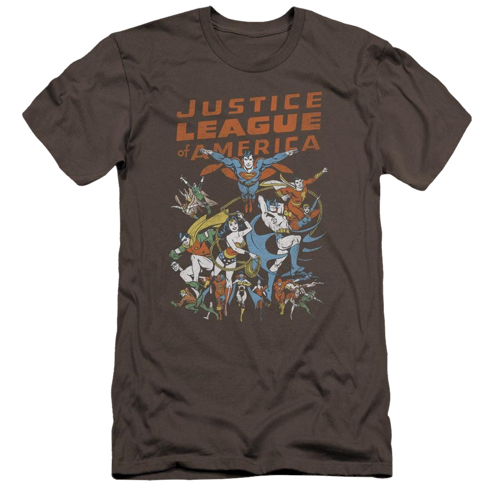 Jla Big Group Premium Adult Slim Fit T-Shirt Men's Premium Slim Fit T-Shirt Justice League   