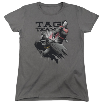 Charcoal women's t-shirt with Justice League Tag Team graphic