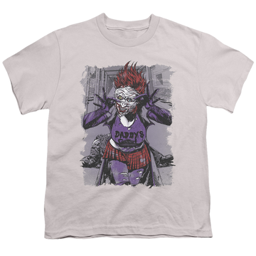 Silver youth t-shirt for ages 8 to 12 with Jokers Daughter graphic