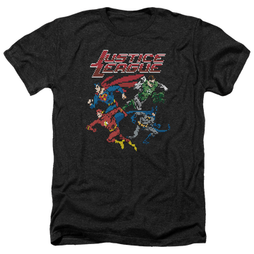 Charcoal men's heather t-shirt with Justice League Pixel League graphic