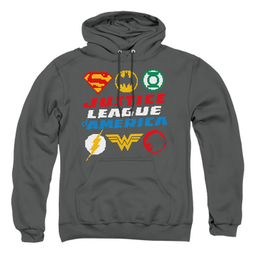 Justice League Pixel Logos Pullover Hoodie Pullover Hoodie Justice League   