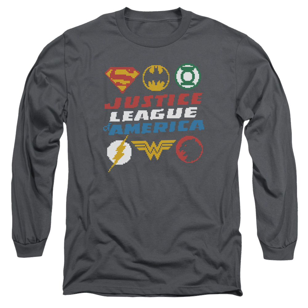 Justice League Pixel Logos Men's Long Sleeve T-Shirt Men's Long Sleeve T-Shirt Justice League   