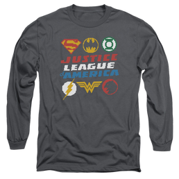 Justice League Pixel Logos Men's Long Sleeve T-Shirt Men's Long Sleeve T-Shirt Justice League   