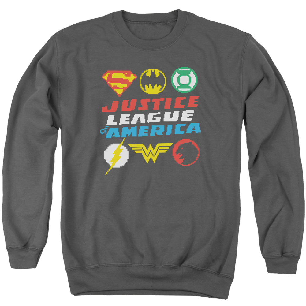 Justice League Pixel Logos Men's Crewneck Sweatshirt Men's Crewneck Sweatshirt Justice League   