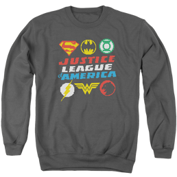 Justice League Pixel Logos Men's Crewneck Sweatshirt Men's Crewneck Sweatshirt Justice League   