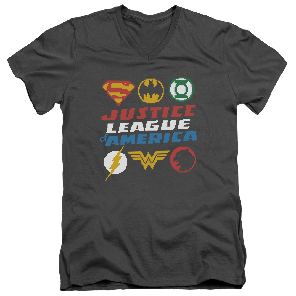 Justice League Pixel Logos Men's V-Neck T-Shirt Men's V-Neck T-Shirt Justice League   