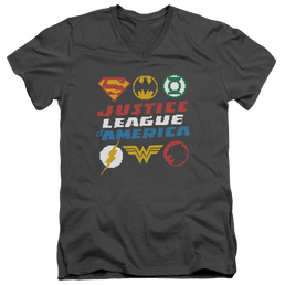 Justice League Pixel Logos Men's V-Neck T-Shirt Men's V-Neck T-Shirt Justice League   