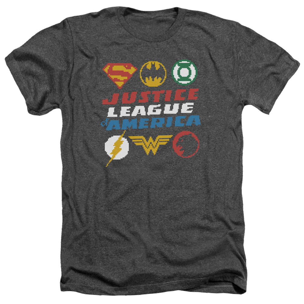 Justice League Pixel Logos Men's Heather T-Shirt Men's Heather T-Shirt Justice League   