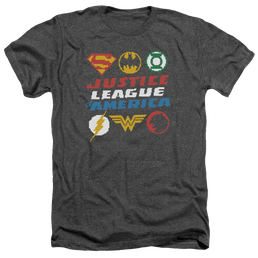 Justice League Pixel Logos Men's Heather T-Shirt Men's Heather T-Shirt Justice League   