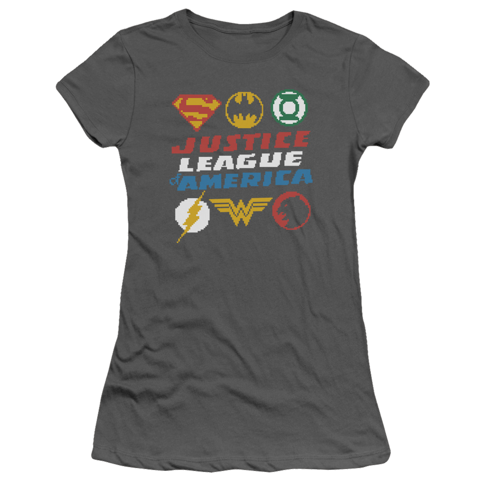 Justice League Pixel Logos Juniors T-Shirt Juniors T-Shirt Justice League   