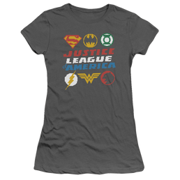 Justice League Pixel Logos Juniors T-Shirt Juniors T-Shirt Justice League   