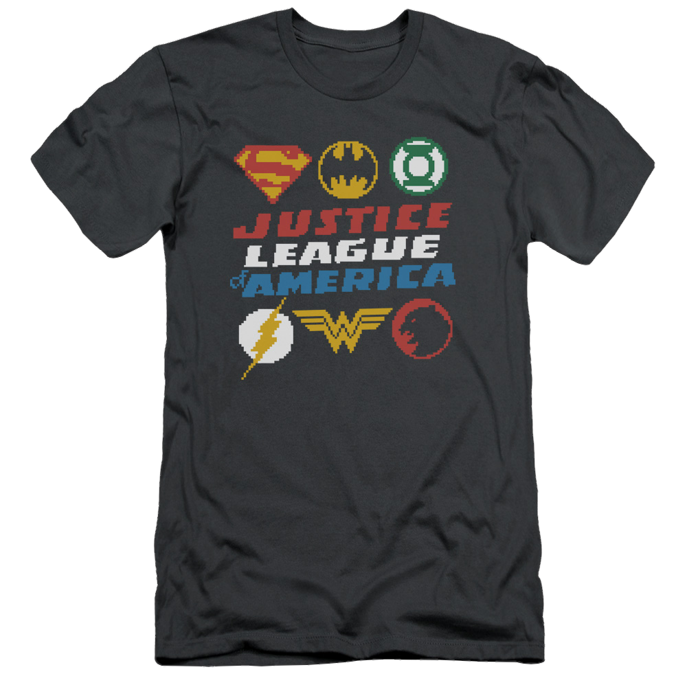 Justice League Pixel Logos Men's Slim Fit T-Shirt Men's Slim Fit T-Shirt Justice League   