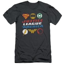 Justice League Pixel Logos Men's Slim Fit T-Shirt Men's Slim Fit T-Shirt Justice League   